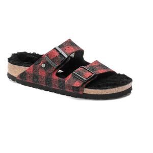 Birkenstock Women's Arizona Rivet Plaid Red Size 41 NWT Shearling Sandals